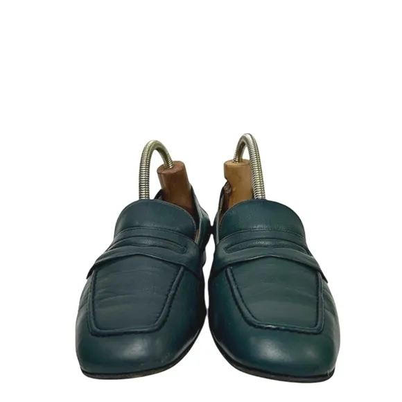 COLE HAAN Dark Green Leather Flatd Penny Loafers Womens Size 8B Made In Italy