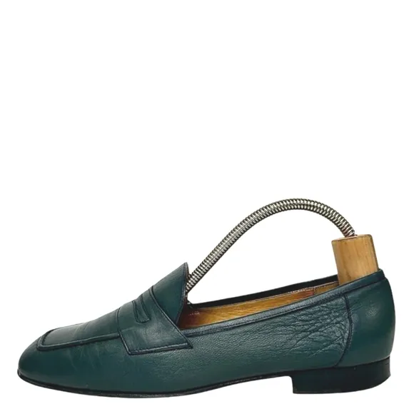 COLE HAAN Dark Green Leather Flatd Penny Loafers Womens Size 8B Made In Italy