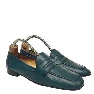 COLE HAAN Dark Green Leather Flatd Penny Loafers Womens Size 8B Made In Italy