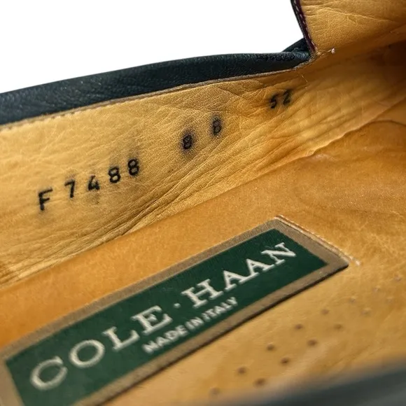 COLE HAAN Dark Green Leather Flatd Penny Loafers Womens Size 8B Made In Italy