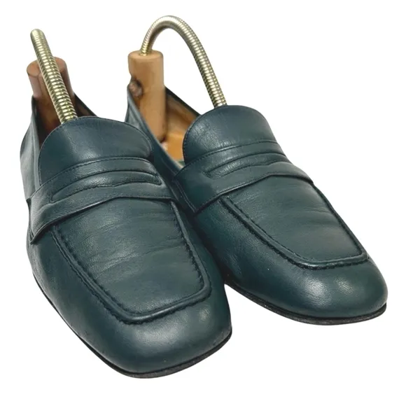 COLE HAAN Dark Green Leather Flatd Penny Loafers Womens Size 8B Made In Italy
