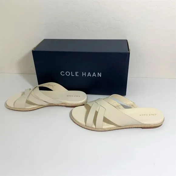 Cole Haan Florens Espadrille Sandals Leather Slip On Slides Flats Ivory Size 8