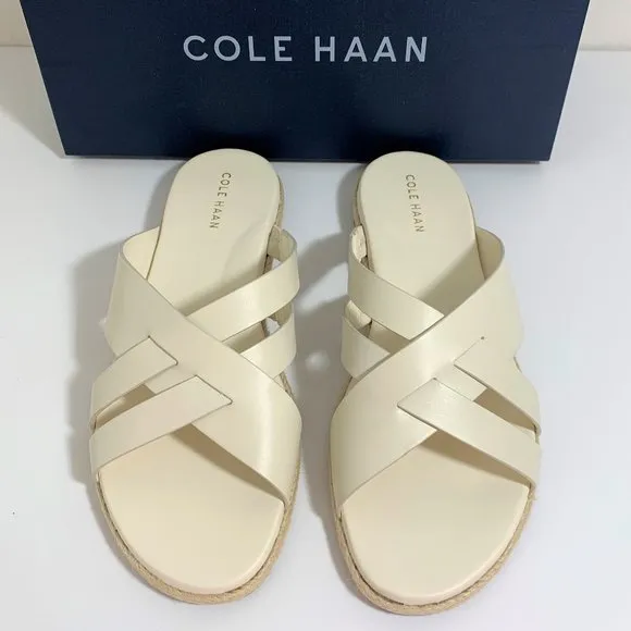Cole Haan Florens Espadrille Sandals Leather Slip On Slides Flats Ivory Size 8