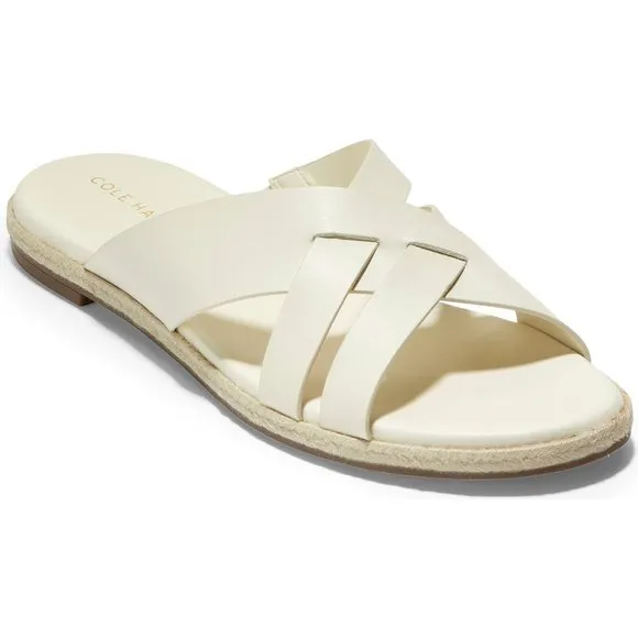 Cole Haan Florens Espadrille Sandals Leather Slip On Slides Flats Ivory Size 8