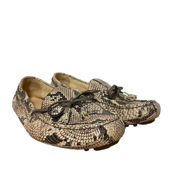 Cole Haan Garnet Leather Snakeskin Driving Mocs Loafers Flats Tassel Size 7.5