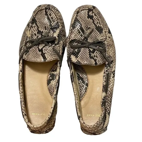 Cole Haan Garnet Leather Snakeskin Driving Mocs Loafers Flats Tassel Size 7.5