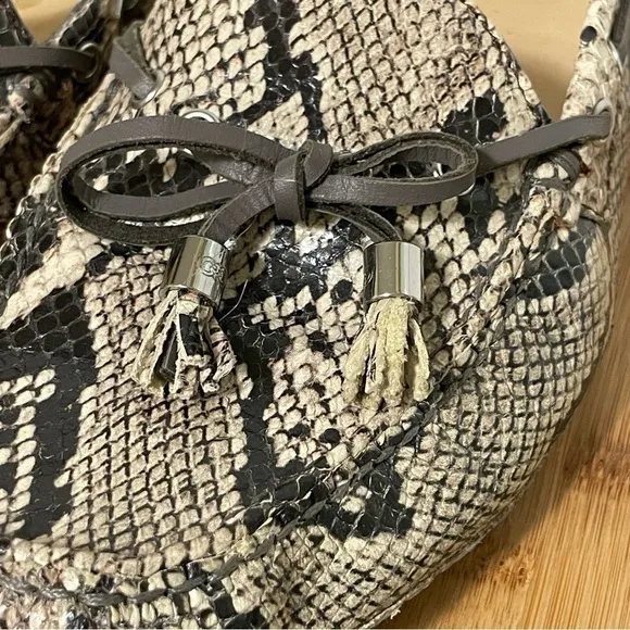 Cole Haan Garnet Leather Snakeskin Driving Mocs Loafers Flats Tassel Size 7.5