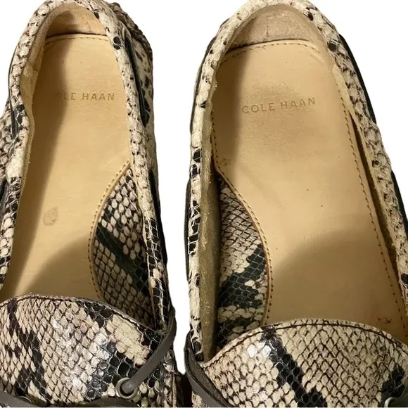 Cole Haan Garnet Leather Snakeskin Driving Mocs Loafers Flats Tassel Size 7.5