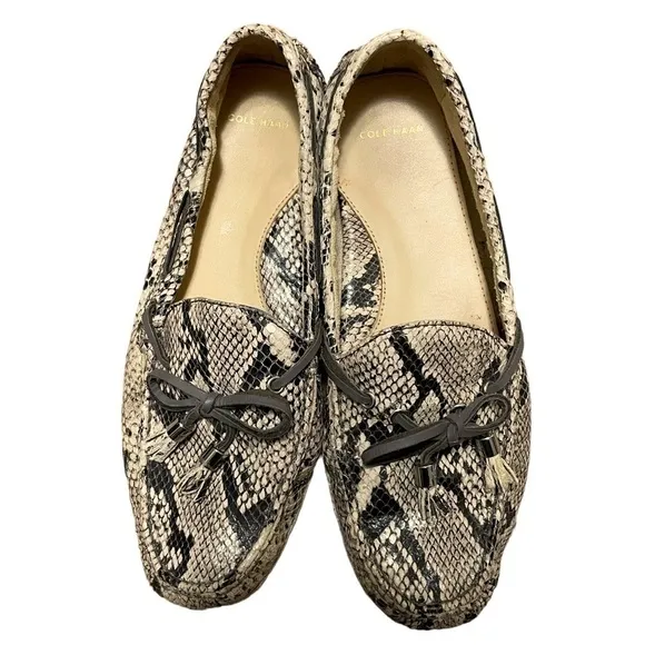 Cole Haan Garnet Leather Snakeskin Driving Mocs Loafers Flats Tassel Size 7.5