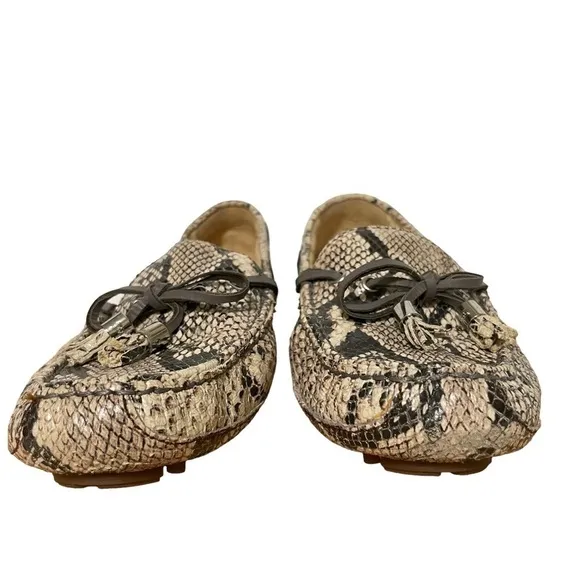 Cole Haan Garnet Leather Snakeskin Driving Mocs Loafers Flats Tassel Size 7.5