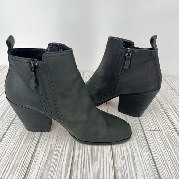 Cole Haan Grand Os ankle boots charcoal gray suede leather zip chunky heel 8