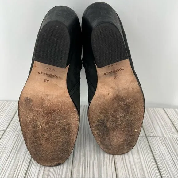 Cole Haan Grand Os ankle boots charcoal gray suede leather zip chunky heel 8