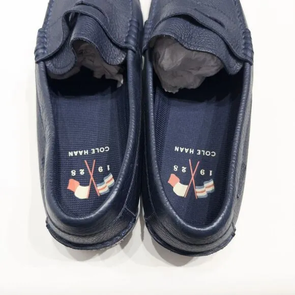 Cole Haan Grand OS Navy Blue Pebbled Leather Penny Loafers Shoes Men Size 11.5M