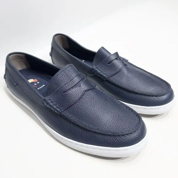 Cole Haan Grand OS Navy Blue Pebbled Leather Penny Loafers Shoes Men Size 11.5M