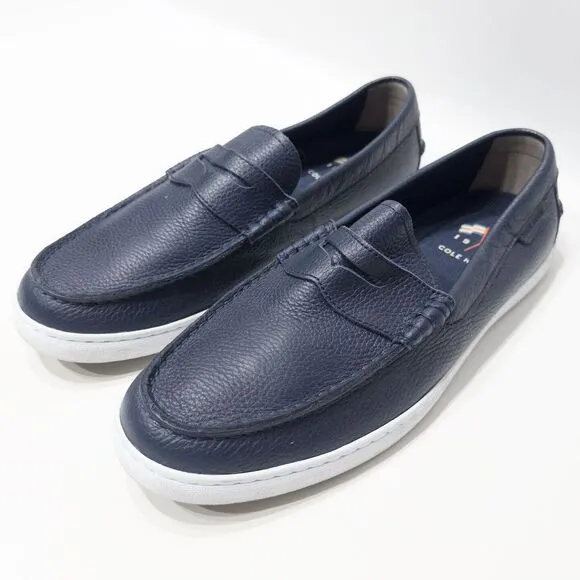 Cole Haan Grand OS Navy Blue Pebbled Leather Penny Loafers Shoes Men Size 11.5M