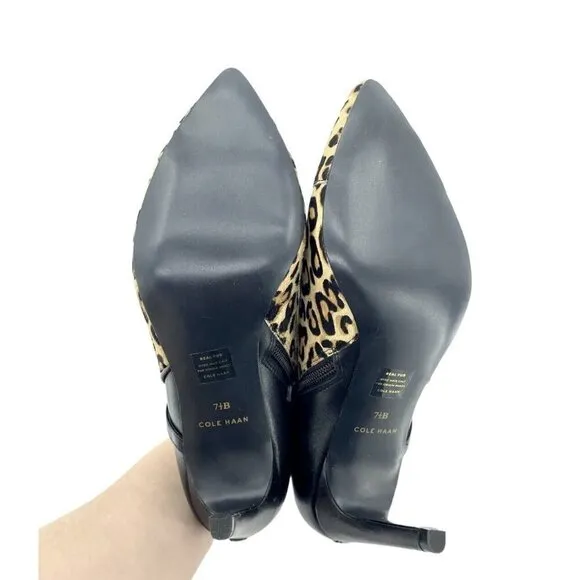 Cole Haan Leopard Print Black Leather Calfhair Ankle Boots SZ 7.5 New