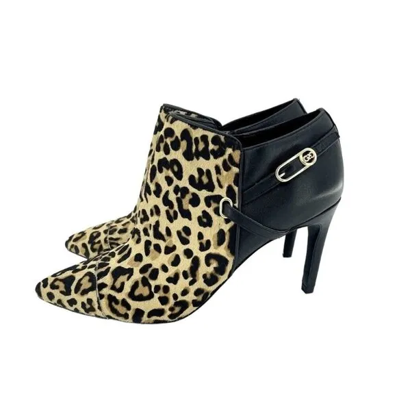 Cole Haan Leopard Print Black Leather Calfhair Ankle Boots SZ 7.5 New