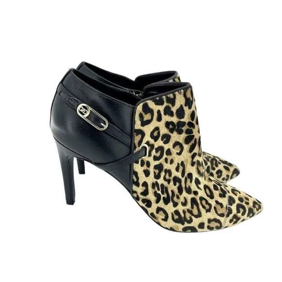 Cole Haan Leopard Print Black Leather Calfhair Ankle Boots SZ 7.5 New