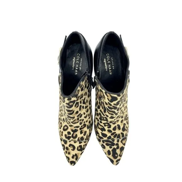 Cole Haan Leopard Print Black Leather Calfhair Ankle Boots SZ 7.5 New