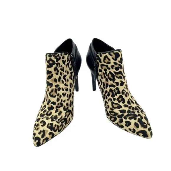 Cole Haan Leopard Print Black Leather Calfhair Ankle Boots SZ 7.5 New