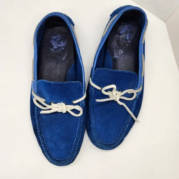 Cole Haan loafers men's 10.5M blue suede driving shoes boat moccasins nautical