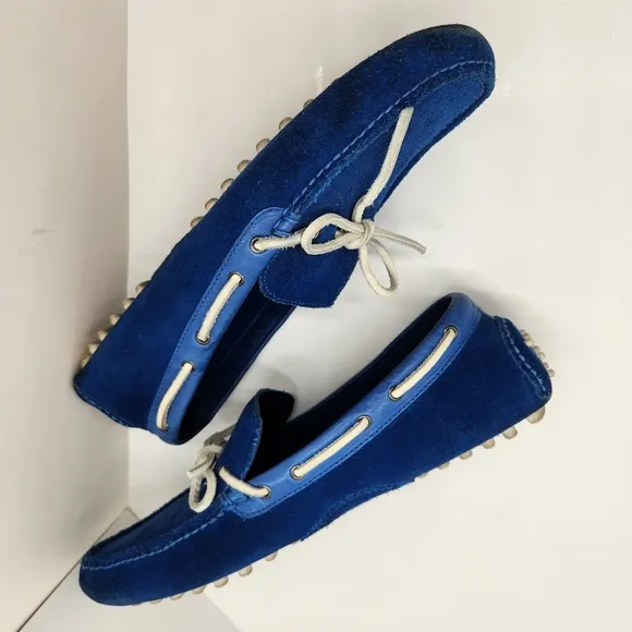 Cole Haan loafers men's 10.5M blue suede driving shoes boat moccasins nautical