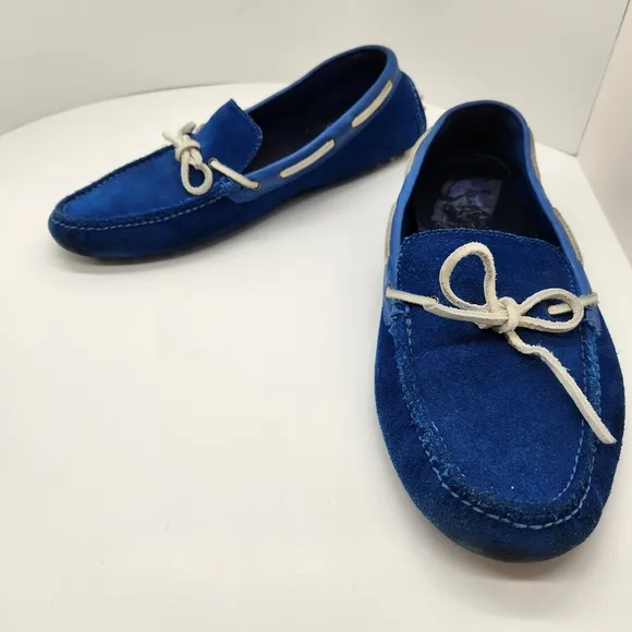 Cole Haan loafers men's 10.5M blue suede driving shoes boat moccasins nautical