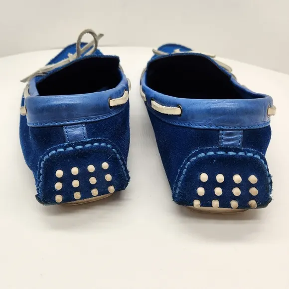 Cole Haan loafers men's 10.5M blue suede driving shoes boat moccasins nautical