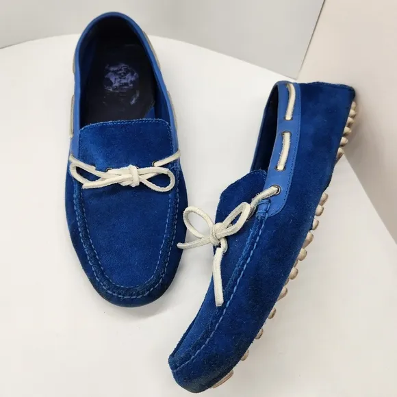 Cole Haan loafers men's 10.5M blue suede driving shoes boat moccasins nautical