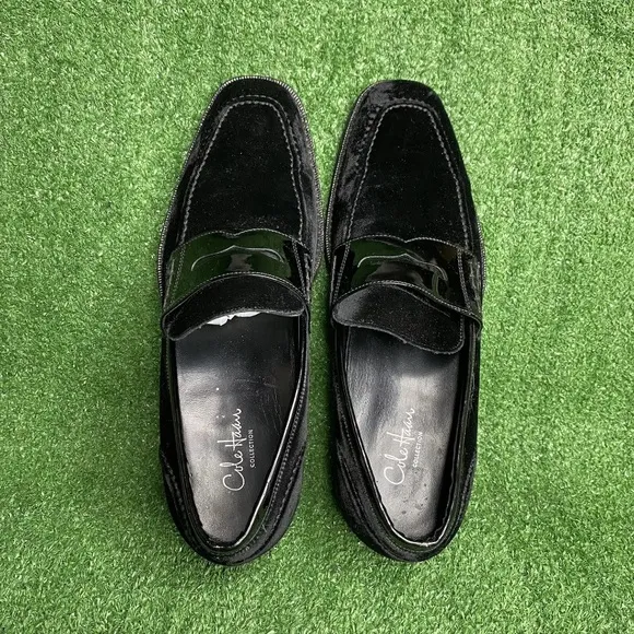 Cole Haan Mens Almond Toe Velvet Penny Loafers Black Size 8 M Made In Italy