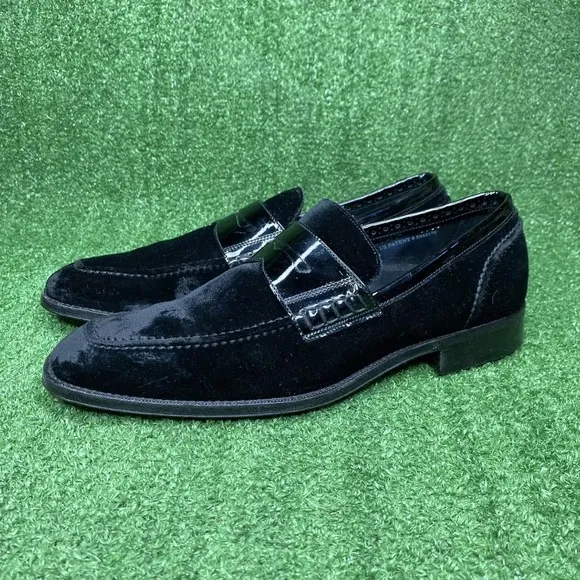 Cole Haan Mens Almond Toe Velvet Penny Loafers Black Size 8 M Made In Italy