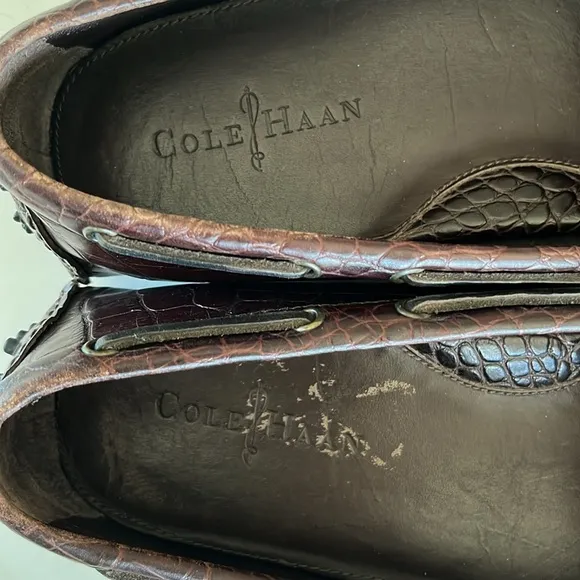 Cole Haan mens Gunnison waxy brown driving leather loafers slip on  crocodile 13