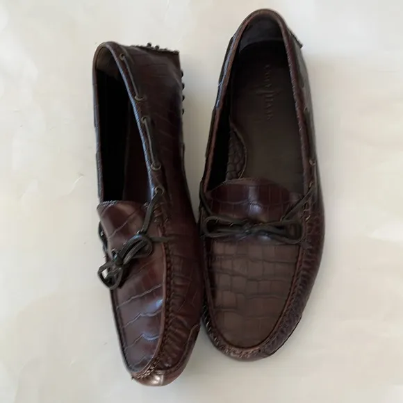 Cole Haan mens Gunnison waxy brown driving leather loafers slip on  crocodile 13
