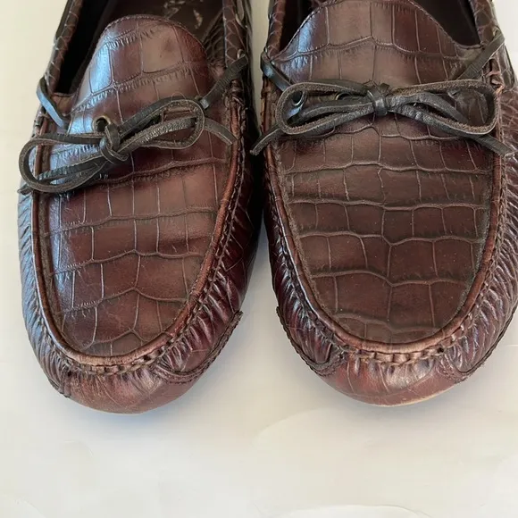 Cole Haan mens Gunnison waxy brown driving leather loafers slip on  crocodile 13