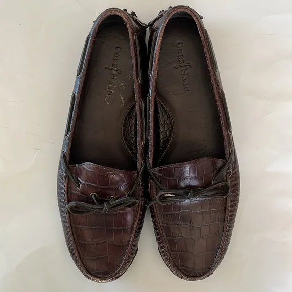 Cole Haan mens Gunnison waxy brown driving leather loafers slip on  crocodile 13