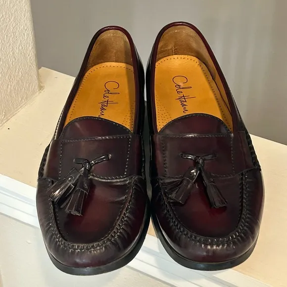 Cole Haan Mens Pinch Tassel Penny Loafers 11 D Burgundy SlipOn Dress Shoes 03507