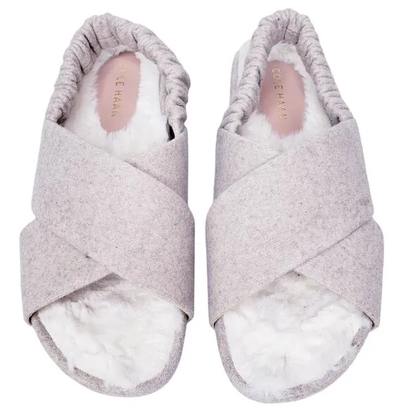 COLE HAAN Mojave Criss Cross Sandals Faux Fur Lined Beige Women's Size 9.5B~ ECU