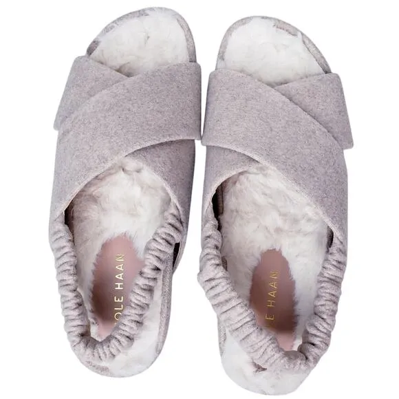 COLE HAAN Mojave Criss Cross Sandals Faux Fur Lined Beige Women's Size 9.5B~ ECU