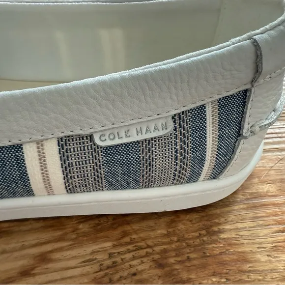 Cole Haan Nantucket Penny Loafer Blue White Leather Cotton Slip-on Women’s 10.5
