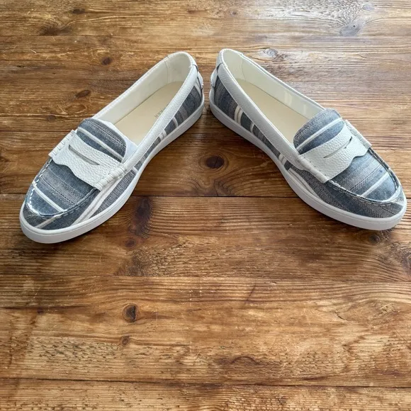 Cole Haan Nantucket Penny Loafer Blue White Leather Cotton Slip-on Women’s 10.5