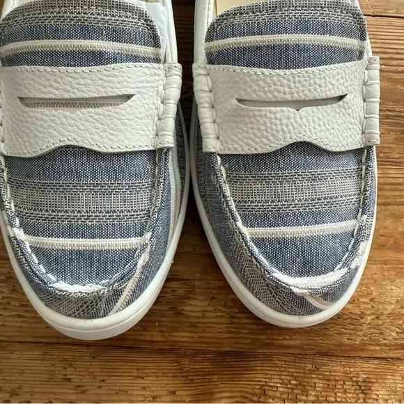 Cole Haan Nantucket Penny Loafer Blue White Leather Cotton Slip-on Women’s 10.5