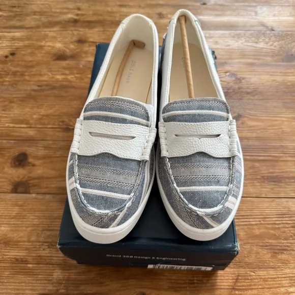 Cole Haan Nantucket Penny Loafer Blue White Leather Cotton Slip-on Women’s 10.5