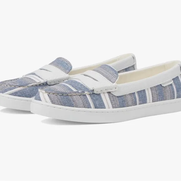 Cole Haan Nantucket Penny Loafer Blue White Leather Cotton Slip-on Women’s 10.5