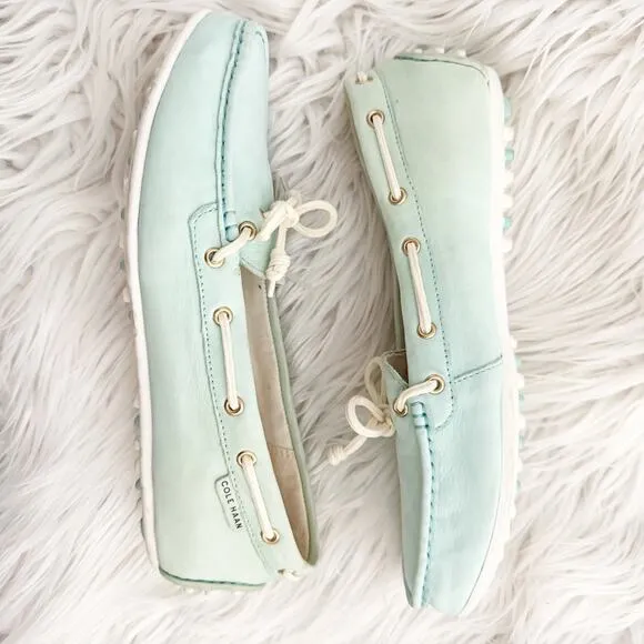 COLE HAAN | Slip-On Loafer Driving Loafers Mint Green Aqua Bow | Size 7