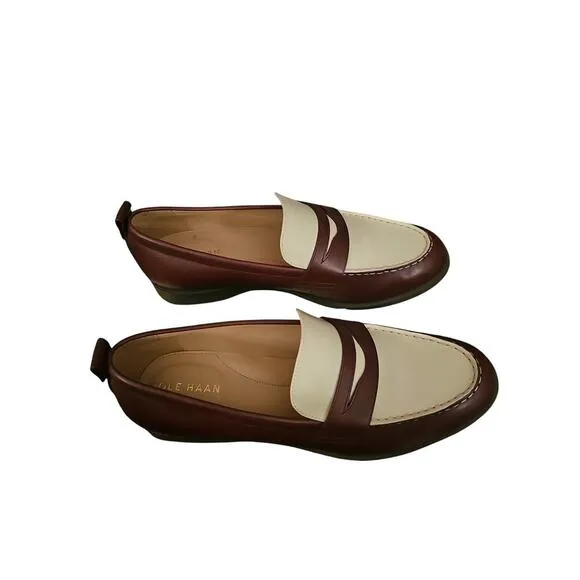 Cole Haan Stasi Penny loafers sz 9.5 cream and burgandy new SH102
