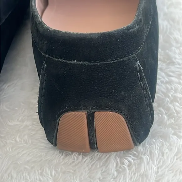 Cole Haan Sz 9 C wide Black Suede Loafers Knot Tie Silver tips Driving Loafers