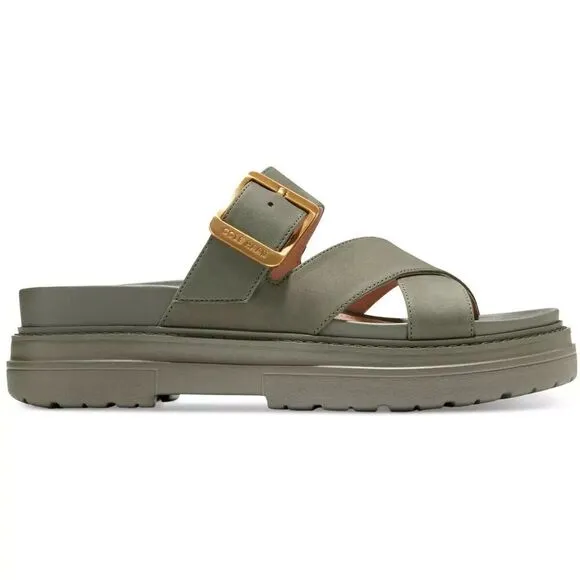 Cole Haan Women's Sandals Buckled Strappy Casual Flatform Flats Olive Green 9.5