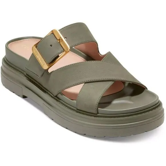 Cole Haan Women's Sandals Buckled Strappy Casual Flatform Flats Olive Green 9.5