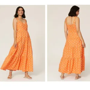 Color Me Courtney Orange Cuti Polka Dot Maxi Dress Sz 8