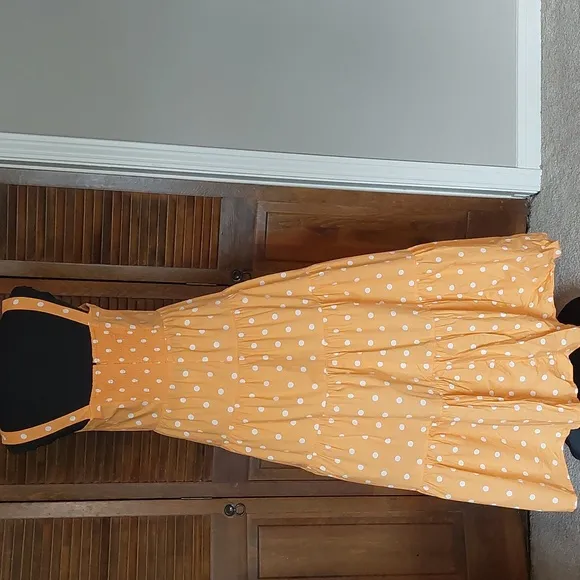 Color Me Courtney Orange Cuti Polka Dot Maxi Dress Sz 8